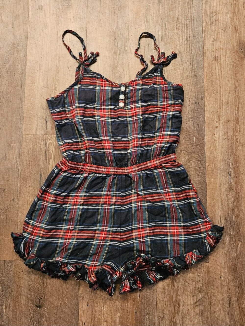 American Eagle Plaid Ruffle Hem Romper Small